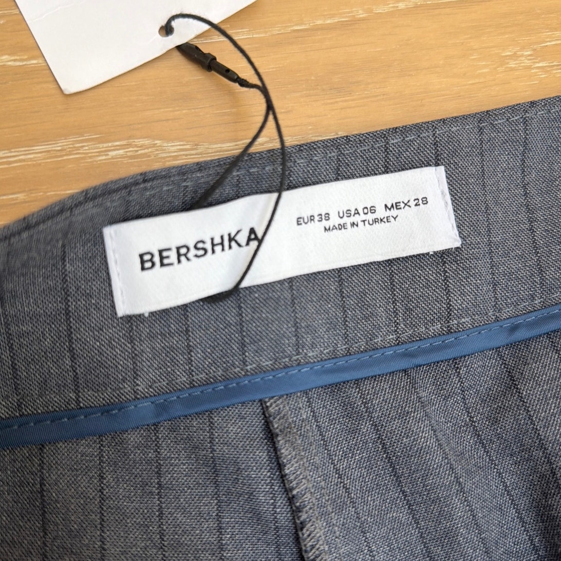 Bershka Trousers Wide Leg Pinstripe Size Us6 Gray Blue — image 4 of 6